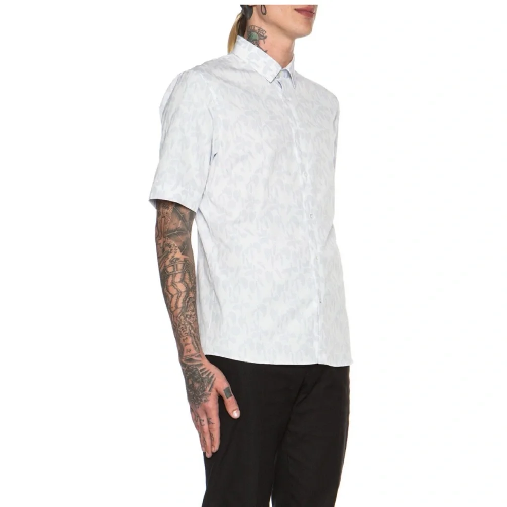 NWT Jil Sander Artista Short Sleeve Button-Down Shirt Open White 42 16.5” Neck